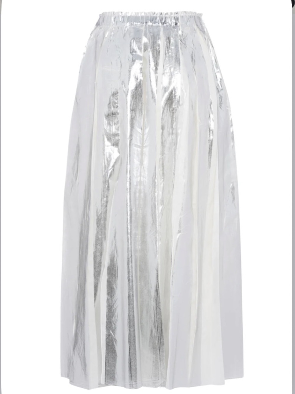TELA York Pleated Midi Cottom Silver White Skirt - Picture 3 of 13